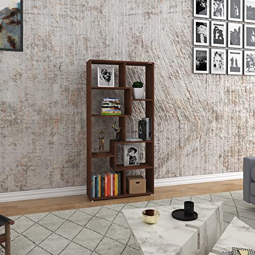 Image of Anikaa Petra Engineered Wood Bookshelf Storage /Book Cabinet /Book Rack, 6 Shelves (Walnut)