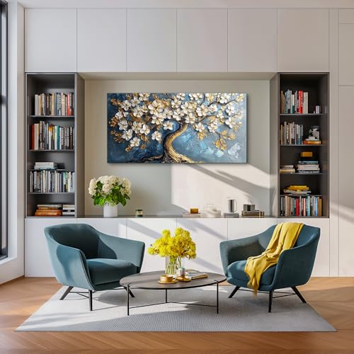 SERIMINO Gold Tree of Life Large Wall Art, Abstract Tree Oil Painting Art Prints, Cherry Blossom Flower Canvas Art Wall Decor, Modern Aesthetic Wall Pictures for Living Room Bedroom Office 24"X48"