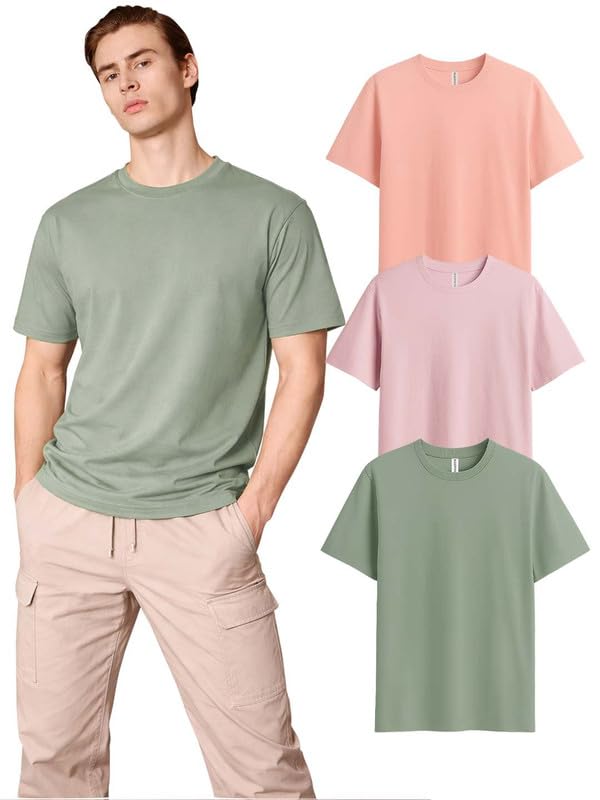 Image of Sleepynuts Half Sleeve Round Neck 100% Cotton Tshirt for Mens Pack of 3 Regular Fit Solid T-Shirts Combo