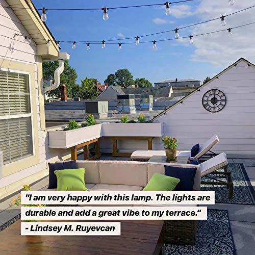 Brightech Ambience Pro - Waterproof, Solar Powered Outdoor String Lights - 48 Ft Vintage Edison Bulbs Create Bistro Ambience On Your Patio - Commercial Grade, Shatterproof - 1W LED, Warm White Light