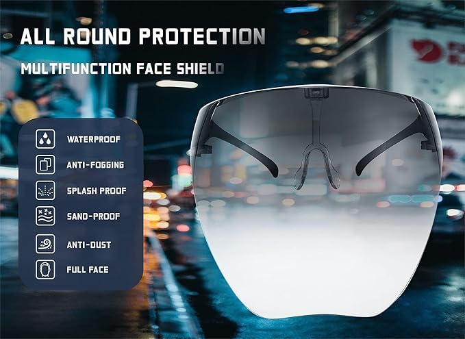 Image of Full Cover Face Visor Protective Glasses Multicolor Mirror Shield Sunglasses Anti-Fog Face Shield UV Protection Safety Protective Eyewear for Men & Women, Outdoor Riding, Dust & Wind Protection