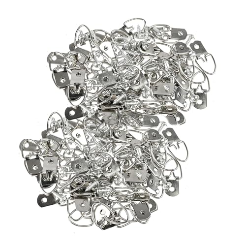 100Pcs D Ring Picture Hangers with 100Pcs Screws, Picture Hang Solutions for Home Decoration Creative Hanging Clock