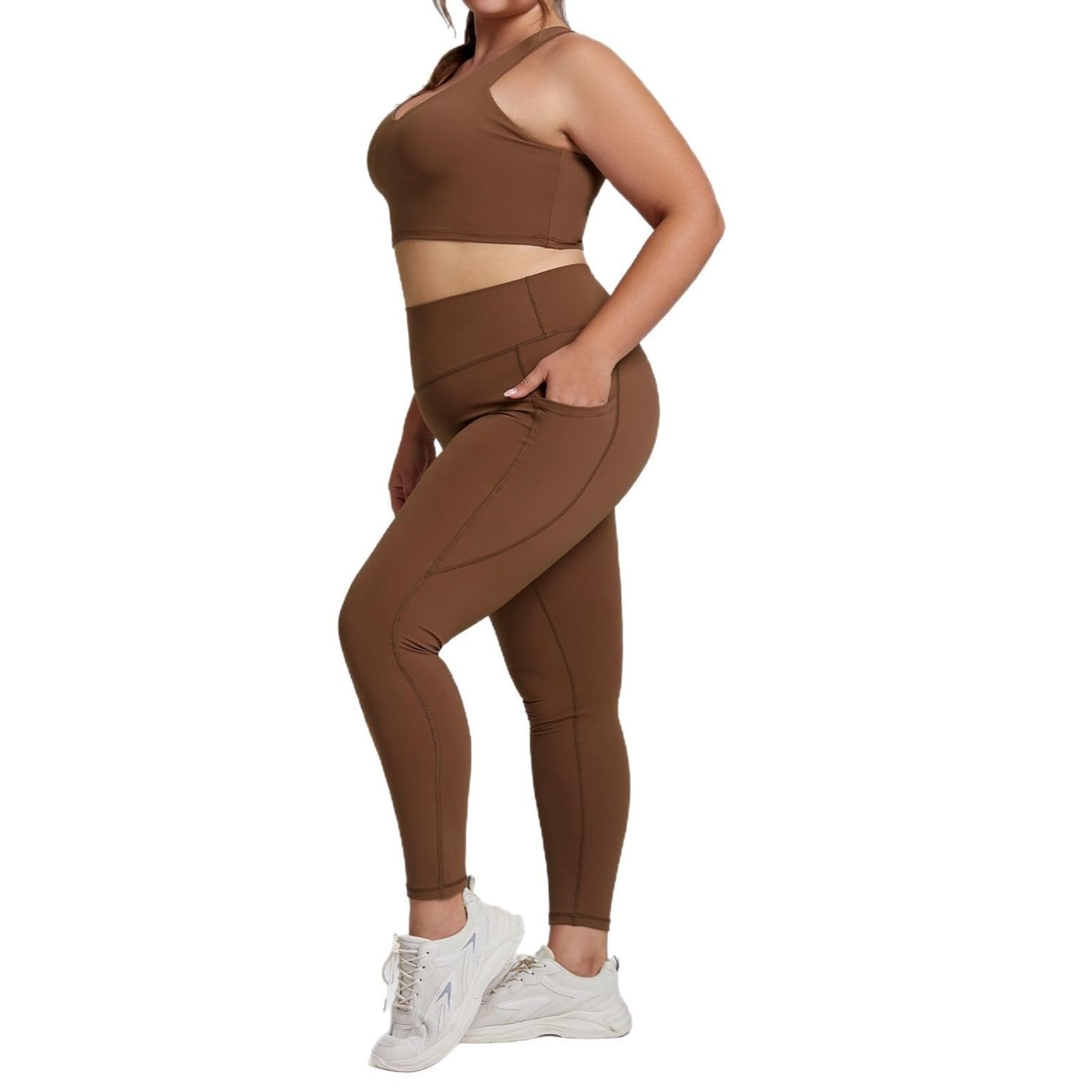 KIRYU Damskie 2-częściowe stroje do jogi plus size wysoka talia kontrola brzucha legginsy do jogi i biustonosz sportowy zestaw wsparcia uderzenia
