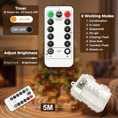 kolpop Led Lichterkette innen Batterie, 10M 100LEDs mit Fernbedienung Timer – Ansicht 3