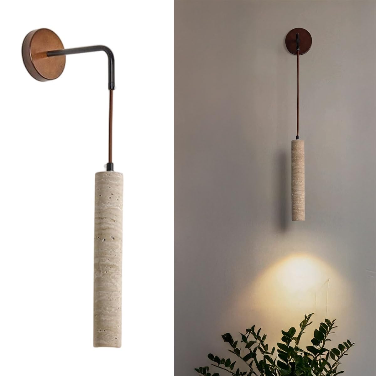 Lámpara de pared cilíndrica moderna de travertino para crear un ambiente rústico de lectura