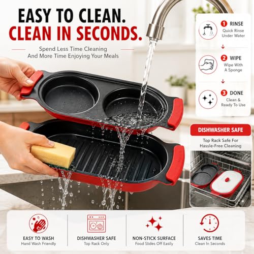 AHJ 2-in-1 Microwave Egg Cooker & Grill Pan Set, Nonstick, with Lid - image 6