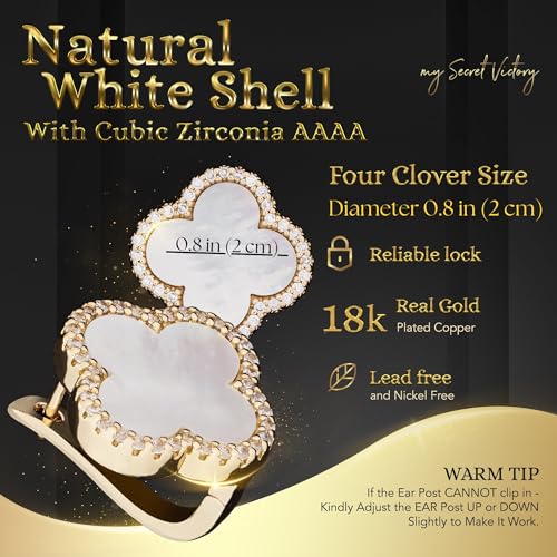 Four Leaf Clover Earrings 18K Gold Plated with Black Agate or White Shell | Mother of Pearl & Cubic Zirconia | Classic English Lock | Tarnish-Resistant Jewelry for Women2