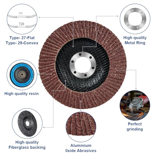 Flintronic Flap Discs 115mm 40 Grit, 10 Pack Grinding Sanding discs Wheel for Angle Grinder, Abrasive-discs for Stainless Steel, Cast Iron, Sheet Metal and Wood (Ø115mm x 22mm, Red) - Image 3