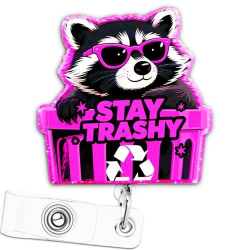 2025 New Funny Raccoon Nurse Badge Reel, Stay Trash Cute Work Badge Holder with Retractable Clip, Pediatric Badge Buddy, Nursing Student RN CNA Medical Worker Teacher Doctor ID Name Badge Clip