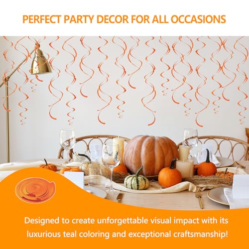Image of Orange Hanging Swirls Party Decorations 30 Pack- Extra Long Double Swirl Ceiling Decorations for Halloween, Baby Shower, Christmas, Wedding, Birthday Decorations| Reusable Orange Streamers with Hooks
