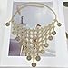 Retro Gypsy Coins Tassel Charm Statement Ethnic Necklace for Women Men Vintage Bollywood Collar Bib Boho Indian Tribal Pendant Fashion Oxidized Jewelry Bohemian Exaggerated Costume Gift (Gold)