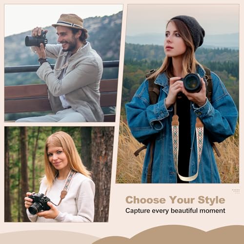 Image of Universal Camera Strap - Camera Neck Strap, Adjustable Shoulder Straps Compatible with Canon, Fujifilm, Nikon, Olympus, Panasonic and other SLR and mirrorless cameras - Blue and Orange Geo