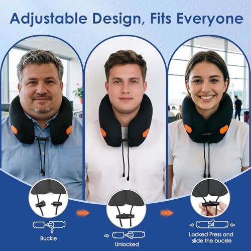 Image of jiaao Travel Pillow Memory Foam Neck Pillow for Airplanes with Adjustable Neck Support, Includes Eye Mask, Earplugs & Storage Bag - Perfect for Flights, Road Trips, and Trains