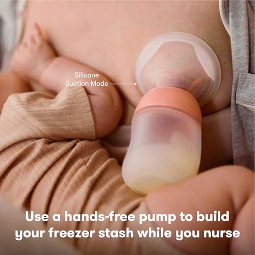 Image of Frida Mom 2-in-1 Breast Pump: Manual Hand Pump & Hands-Free Automatic Suction Cup, Dual-Mode, Wireless Milk Collector, Ergonomic Handle, SoftFeel Flange for Breastfeeding