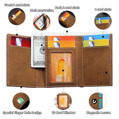 Wallet for Men, Men's Wallet, RFID Blocking Money Clip Minimalist Card Holder & Magnetic Closure (Brown)4