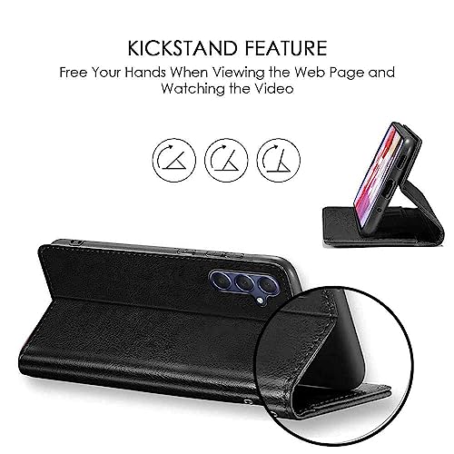 Image of WOW IMAGINE Shock Proof Flip Cover Back Case Cover for Samsung Galaxy M34 5G | F34 5G (Flexible | Leather Finish | Card Pockets Wallet & Stand | Black)
