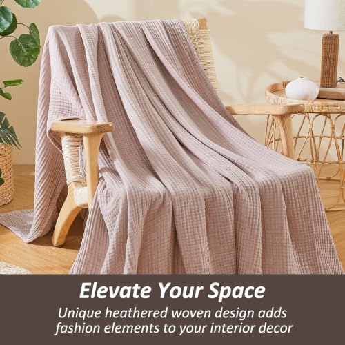 Image of EMME Muslin Cotton Blanket Adults Heather Dusty Pink Queen 90 inchx90 inch