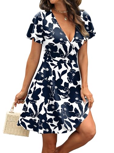 Image of RUMIA Women Casual Dresses Wrap V Neck Dress A-Line Summer Sundress Fashion
