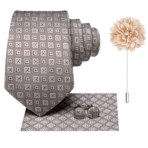 Image of Hi-Tie Mens Paisley Floral Striped Ties Set Silk Necktie and Lapel Pin for Men Pocket Square Cufflinks Set Business Wedding