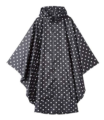 Preisvergleich Produktbild Frauen Regen Poncho stilvolle wasserdichte Regenmantel mit Kapuze Reißverschluss (Schwarze Punkte)