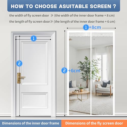 Image of HOWIN Magnetic Fly Curtain Balcony Door, Fly Screen Patio Door, No Drilling, 95 x 220 cm, Mosquito Net Door, Fly Protection Doors, Insect Protection Balcony Door, Fly Screen Door Magnetic (White)