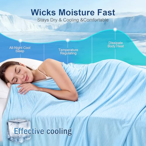 Image of KMUSET Cooling Blanket Throw (50 inchx60 inch), Double Sided Summer Cooling Blankets for Hot Sleepers & Night Sweats, Cool Soft Lightweight Blanket for Beach, Sofa Bed Couch, Gifts for Women Men Powder Blue