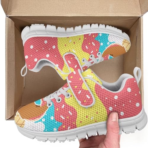 Kids Running Shoes Walking Sports Athletic Tennis Sneakers for Boys Girls White Sole Cute Sloth Ice-Cream Pattern2