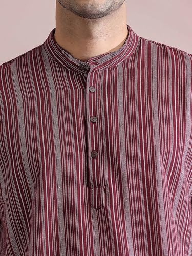 Image of Filori Lurex Checks Design Short Kurta | Pure Cotton | Half Sleeves | Mandarin Collar