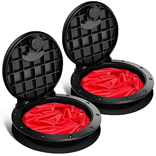 Patelai 2 Pack 8'' Black Deck Plate Kit Deck Hatch with Storage Bag Kayak Fish Storage Waterproof Kayak Hatch Bag Kayak Accessories for Outdoor Fishing Boating Rigging