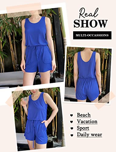 Image of ADOME Rompers for Women Summer Sleeveless Scoop Neck Tank Top Casual Short Jumpsuit Rompers with Pockets