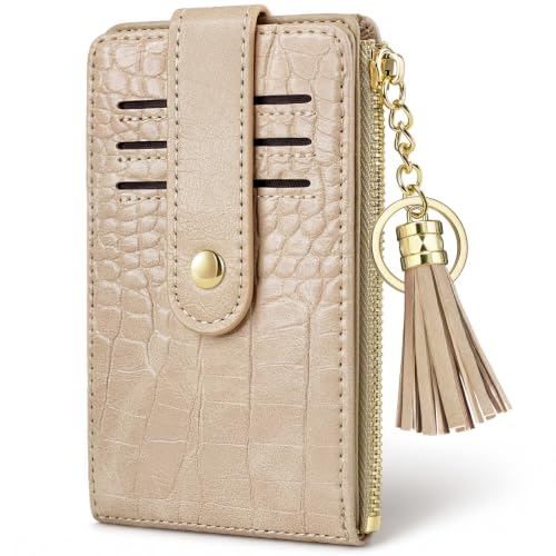Simikol Sand Beige Crocodile Wallets for Women RFID Blocking Bifold Purse