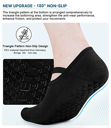 Yoga Socks with Grips for Women, Non Slip Sticky Sock for Pilates & Pure Barre & Hospital & Walking & Dance & Indoor (4 Pack, Size 6-10)