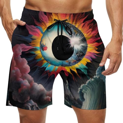 Men's Swim Trunk Psychedelic Eye Board Shorts with Mesh Lining Quick Dry Summer Swim Shorts