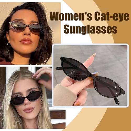 Oval Cat Eye Sunglasses for Women 90s Retro Narrow Small Shades2