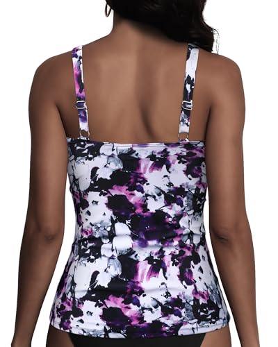Haut de bain tankini pour femme à armatures drapé violet 16 - 4