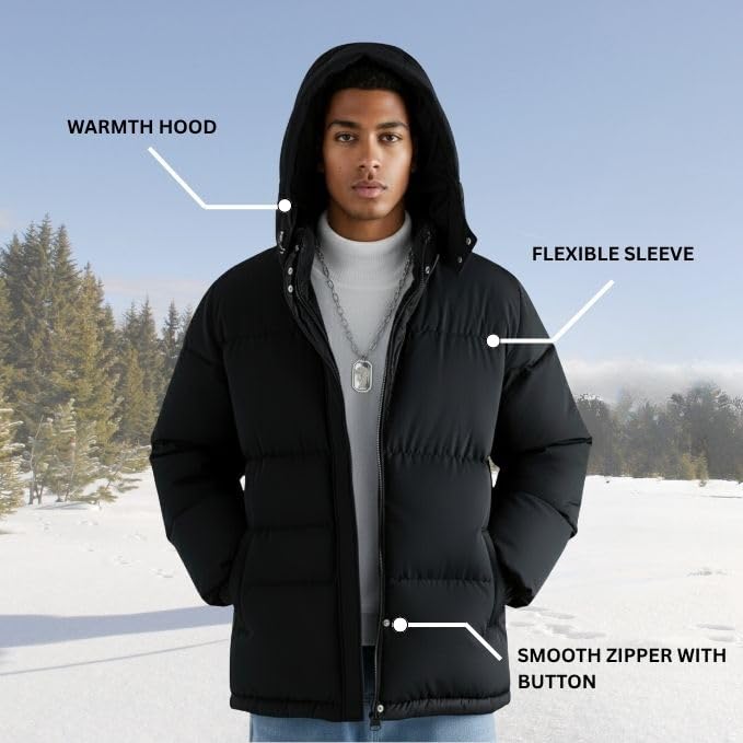 Image of Leriya Fashion Winter Jacket For Men | Puffer Jacket For Man | Mens Hooded Tailored Jackets | Stylish Standard Length Winter Wear for -10C