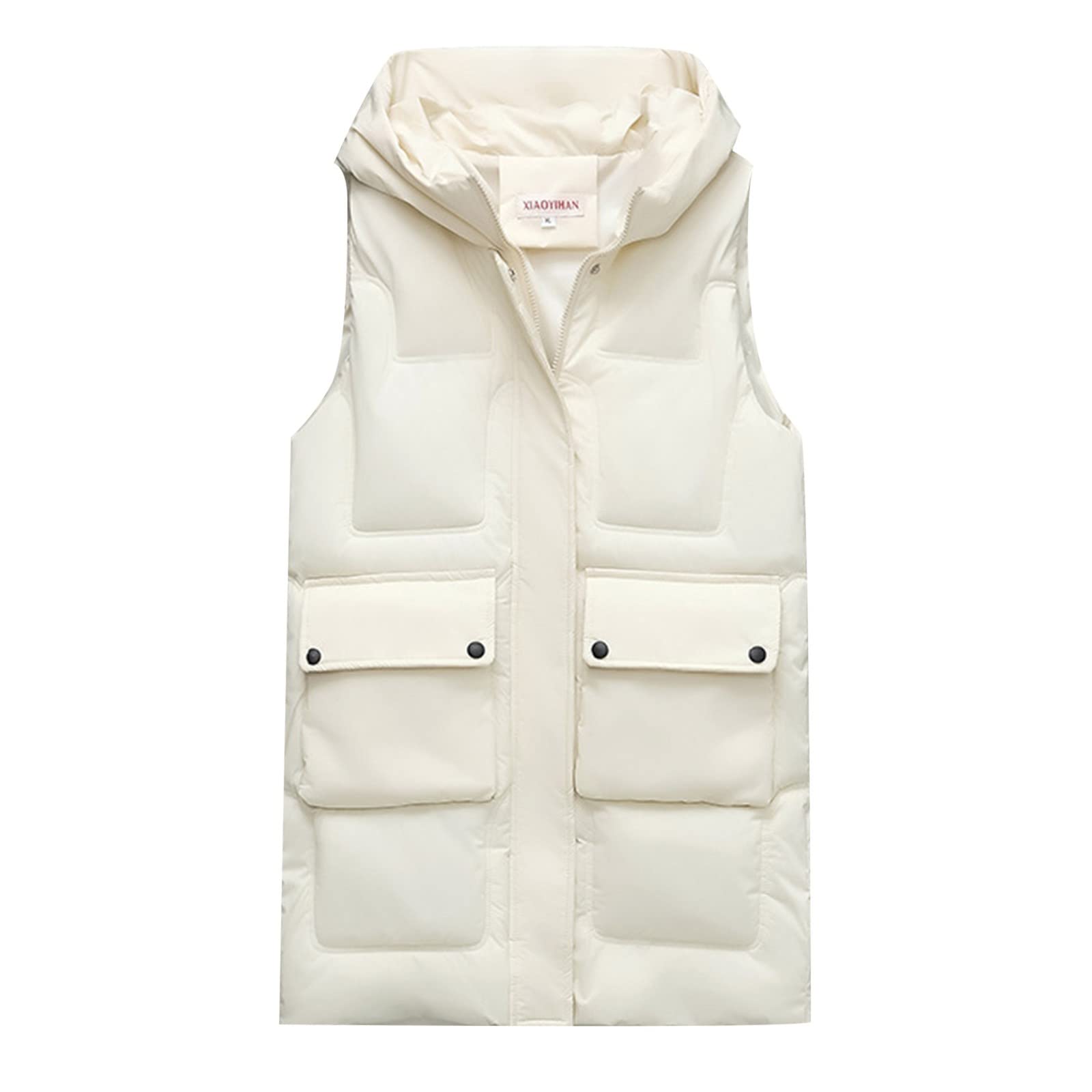 Generisch Gilet trapuntato da donna lungo con cappuccio – gilet invernale da donna caldo senza maniche gilet in piuma ispessito cappotto invernale soffice piumino con cerniera gilet elegante gilet