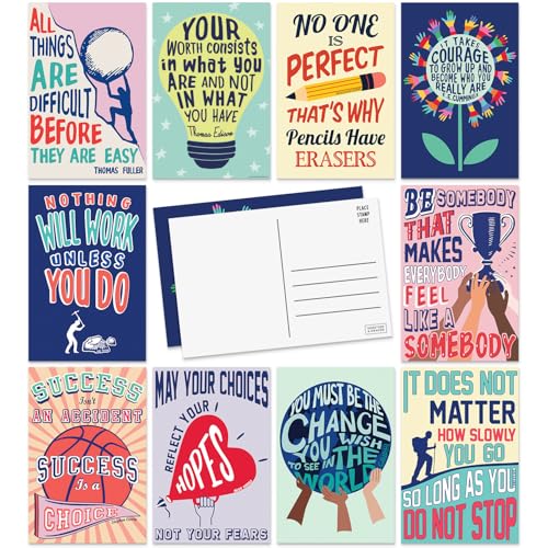 SWEETZER & ORANGE Motivational Postcards Pack (60 Cards) 4x6 decor flyers for Kids and Adults. Growth Mindset Affirmation memos Mindfulness paper slips Inspiration decor Blank Encouragement flyers