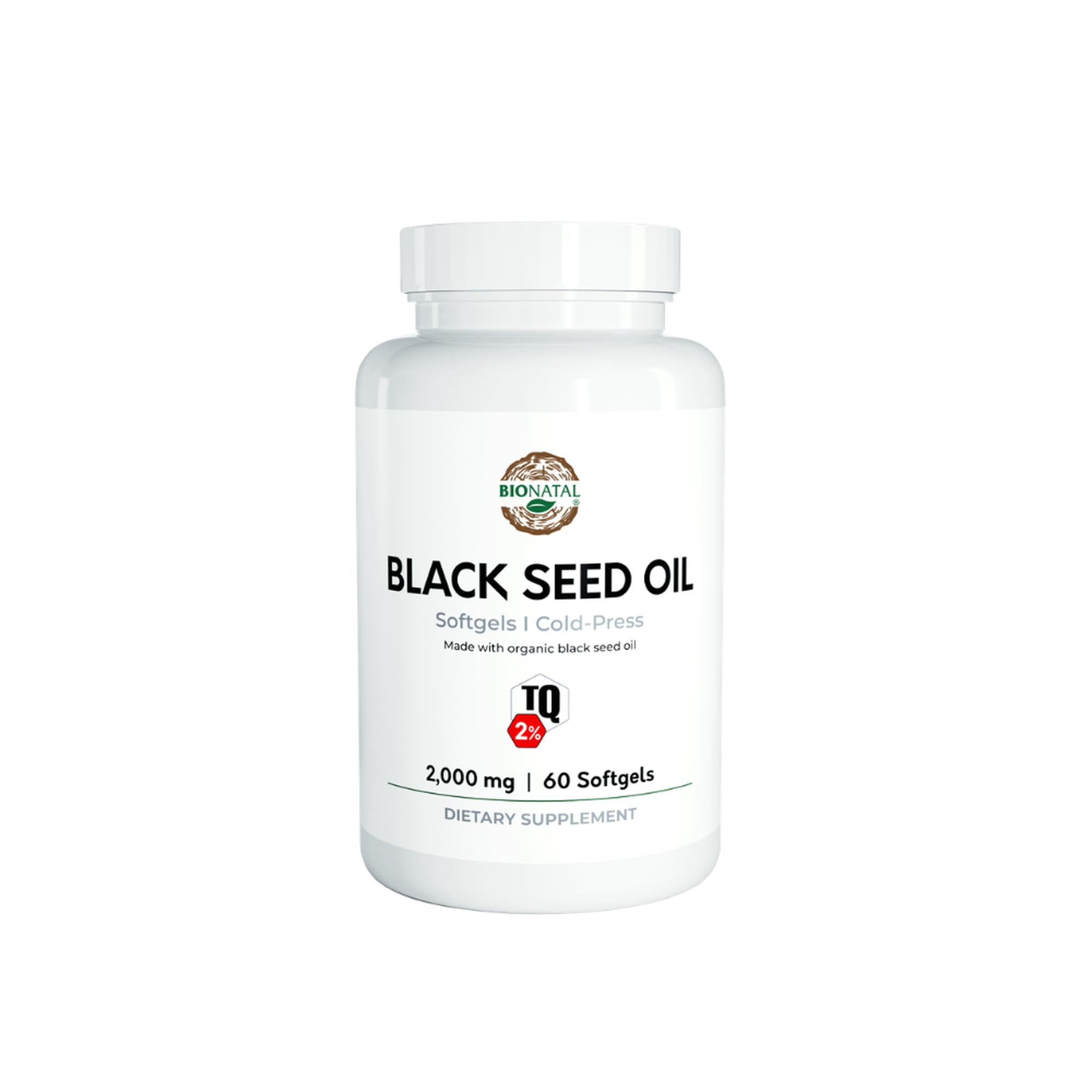 BioNatal Black Seed Oil Softgels | 2% Thymoquinone (TQ) -Organic Nigella Sativa Softgels 2,000mg | Organic Black Cumin Seed Oil - Nigella Sativa | Black Seed Oil | (60 Softgels)