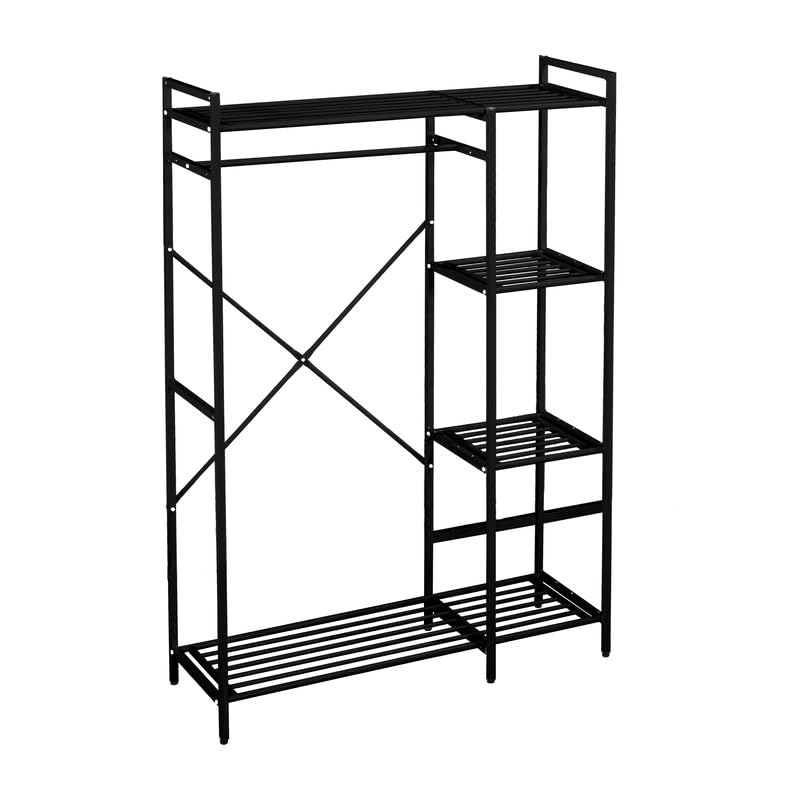 Buyqualia Estantería Metálica de Almacenamiento con 5 Niveles | Organizador Vertical Multifuncional con Balda Lateral - Color Negro - 172x125x40 cm