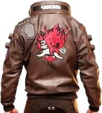 Handmade Johnny Silverhand Brown Samurai Bomber Jacket for Men Embroidered Gaming Cosplay Halloween Costume with Cyborg Logo (US, Alpha, X-Large, Regular, Regular, Brown)