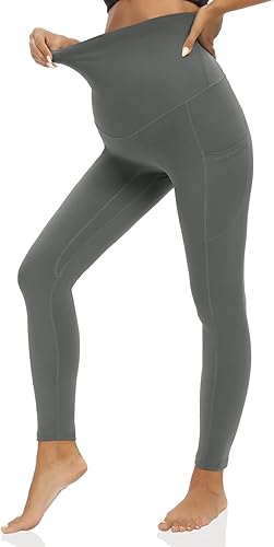 Miniatura 2 de XNHAN Leggings de maternidad para uso diario sobre el vientre con bolsillos, pantalones elásticos de yoga para embarazo, ropa deportiva cómoda