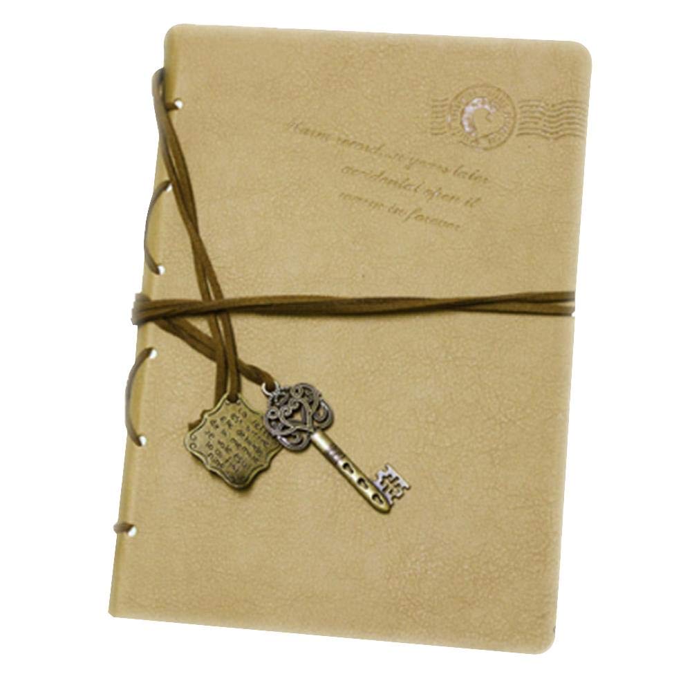 LIMENG Vintage PU Cover Notepad Creative Diary Book Notebook, Bronze Key Binds 14.5 x 10.5 cm Khaki