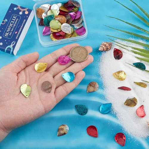 SUNNYCLUE 1 BOX 84Pcs 7 Colors Shell Charms Natural Seashell Charms Seashells Teardrop Small Akoya Beach Flat Ocean Water Drop Charms for jewellery Making Charms Bracelet Earrings Necklace Beginners - Image 3