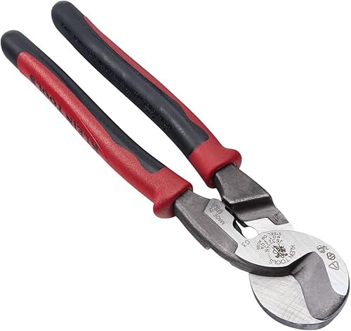 Klein Tools J63225N Cortador de cable, fabricado en EE. UU., Cortador de alambre de alto apalancamiento y pelacables para cortar aluminio, cobre