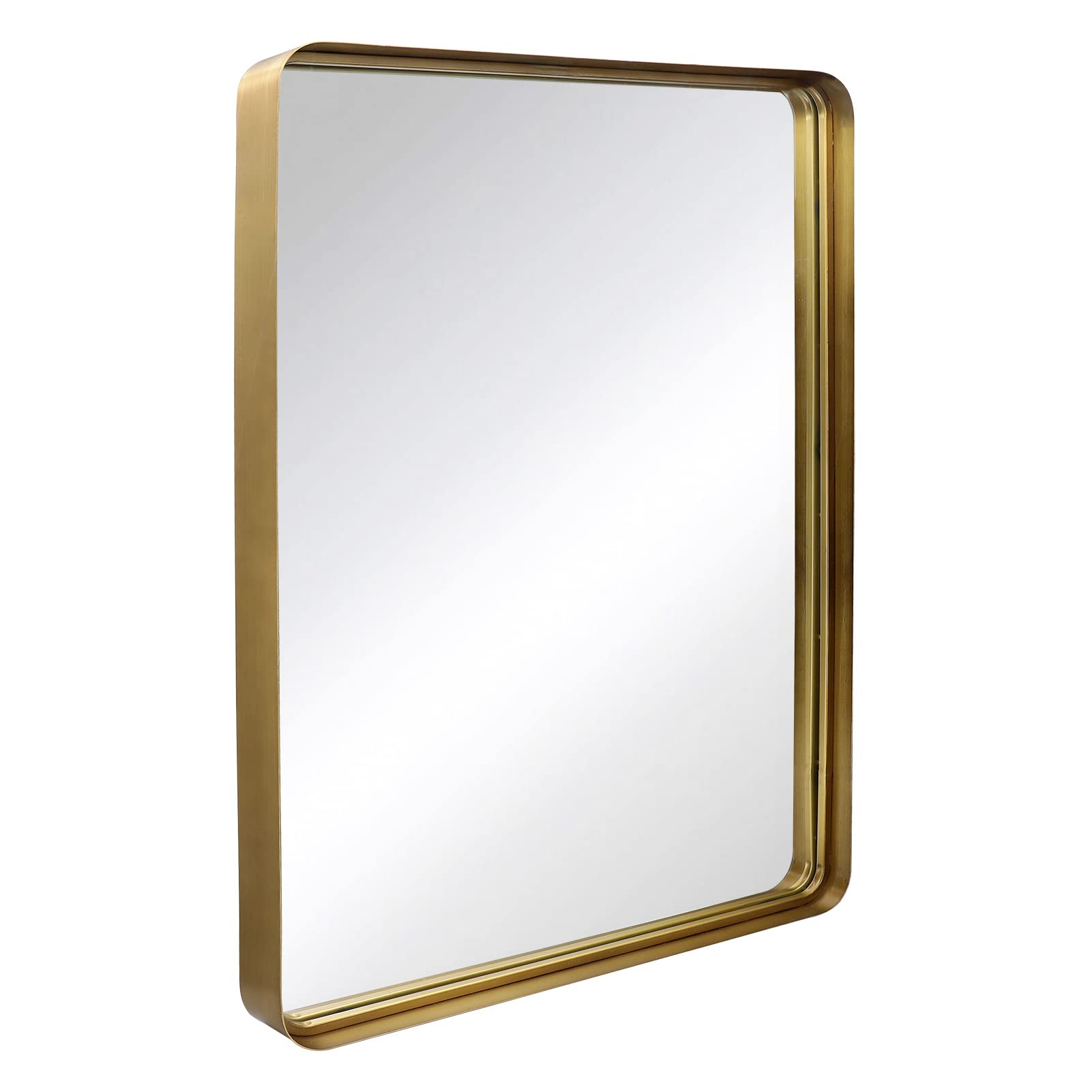 Photo 1 of G-LEAF Wall Mirror for Bathroom, 24" X 36" Square Wall Mirror, Brushed Gold Metal Framed with Rounded Corner, Hangs Horizontal Or Vertical Package Updated Brushed Gold 24x36 IN