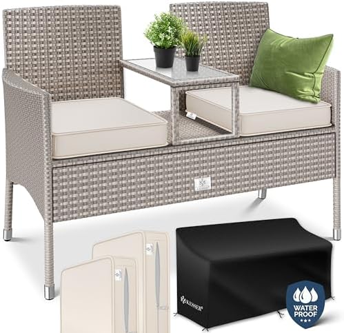 KESSER® Polyrattan Gartenbank 2-Sitzer Bank mit integriertem Tisc...