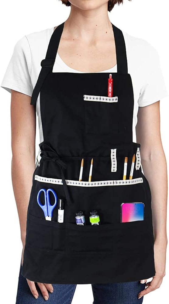 Adjustable Artist Apron with Pockets for Women Men Unisex Adults Canvas