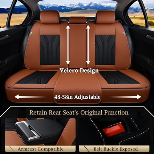 Image of FLORICH Rear Seat Covers Leather Car Seat Covers Waterproof Back Seat Cover Automotive Seat Covers Universal Seat Cushion Protector for Most Cars Trucks SUV-Brown&Black