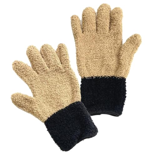 (RONGUI) 大掃除グッズ お掃除手袋 マイクロファイバー 雑巾 ウエス 埃取り 窓 ブラインド 掃除 手袋 作業用 (茶色2枚1組)